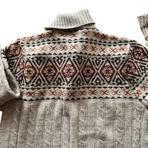 Vintage 80s Fair Isle Button Down Knit Sweater M Nordic Retro Cozy Grandpa - Picture 3 of 6